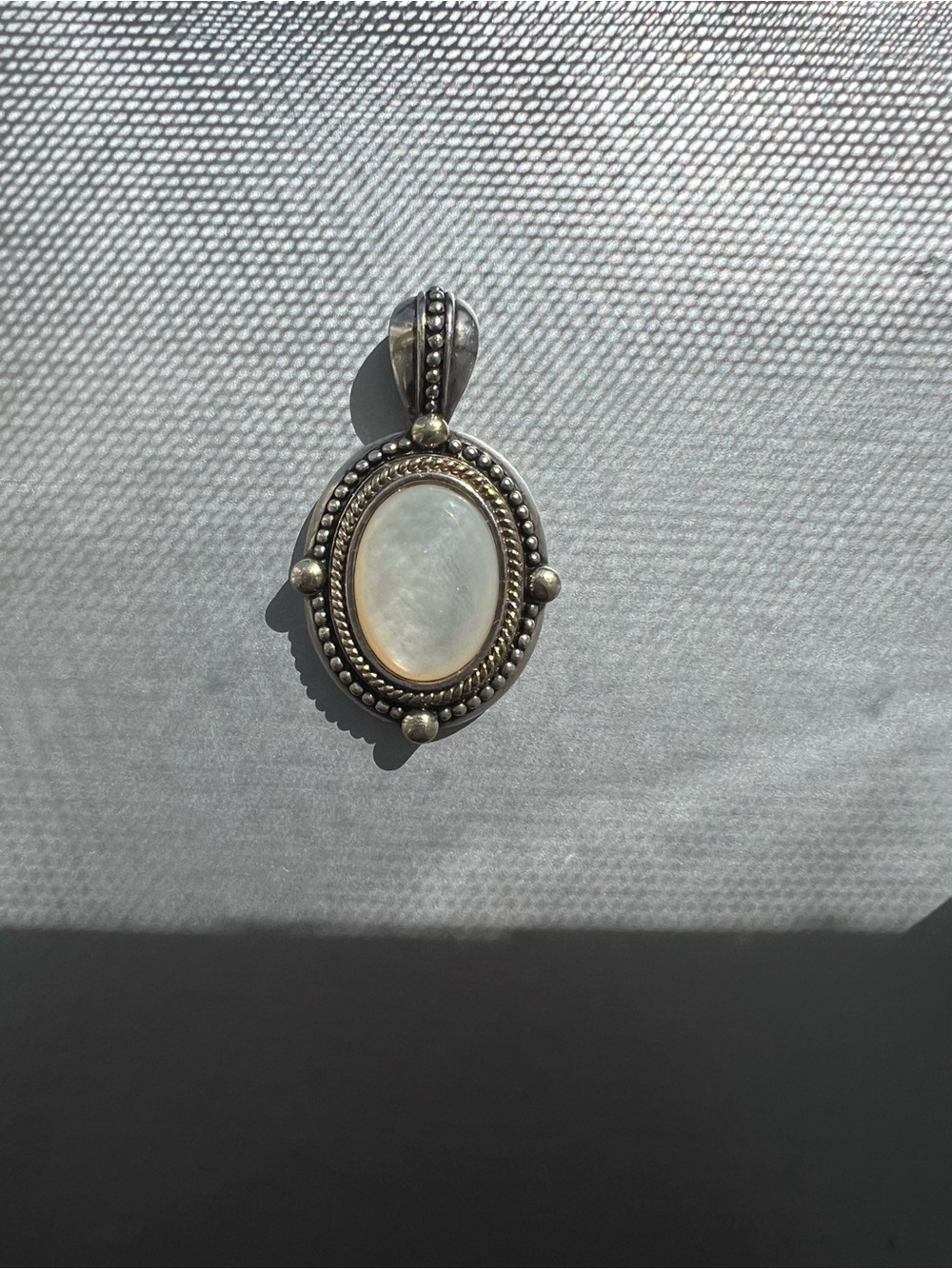 Mother of Pearl Sterling Silver Twisted Rope Oval Pendant